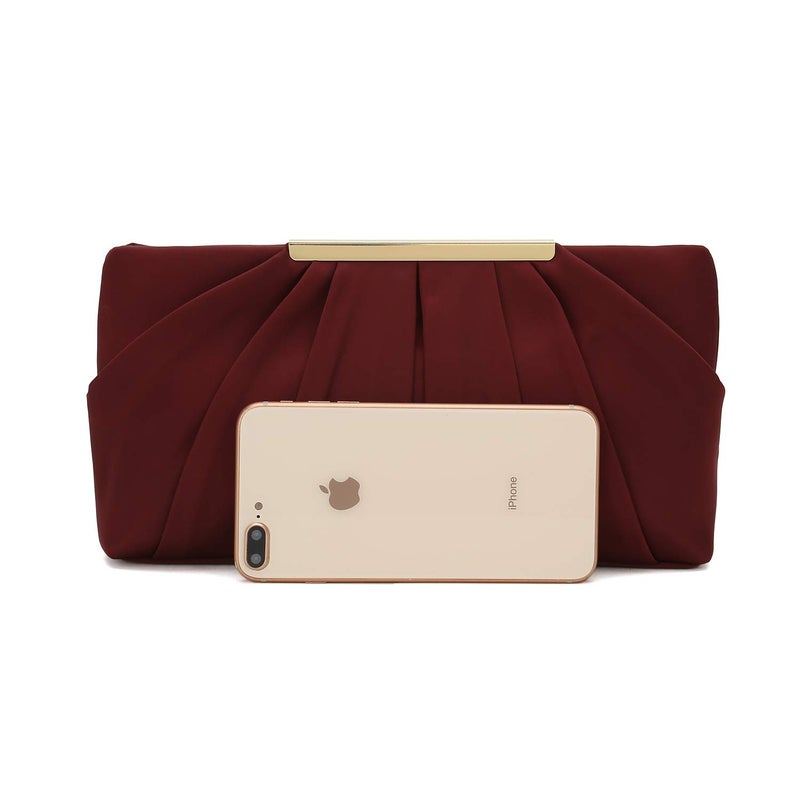 CHARMING TAILOR Clutch Evening Bag Elegant Pleated Satin Formal Handbag Simple Classy Purse for Women (Burgundy) - Image 4